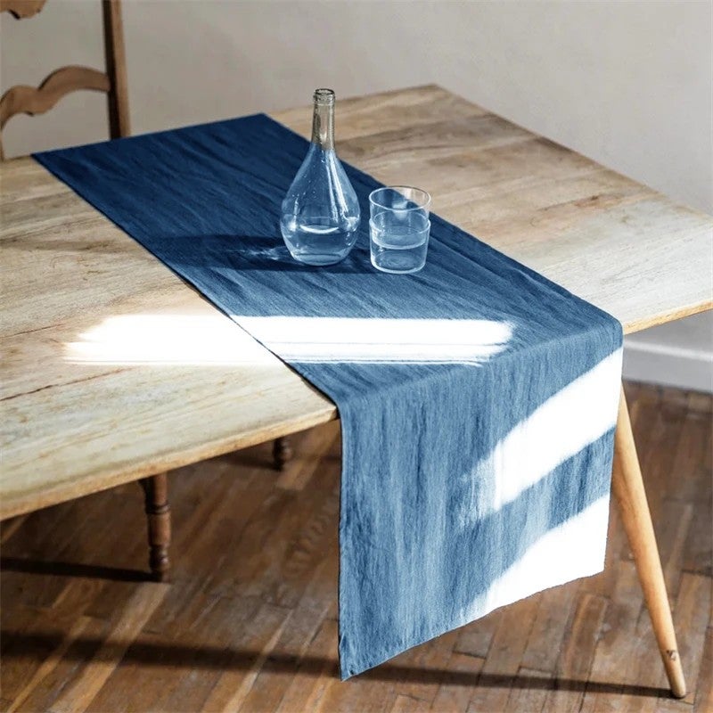 Bluejw 30x200cm French Linen Table Runner for Hotel Napkins Embroidery Punching Table Runner for Wedding  izable - Image 2